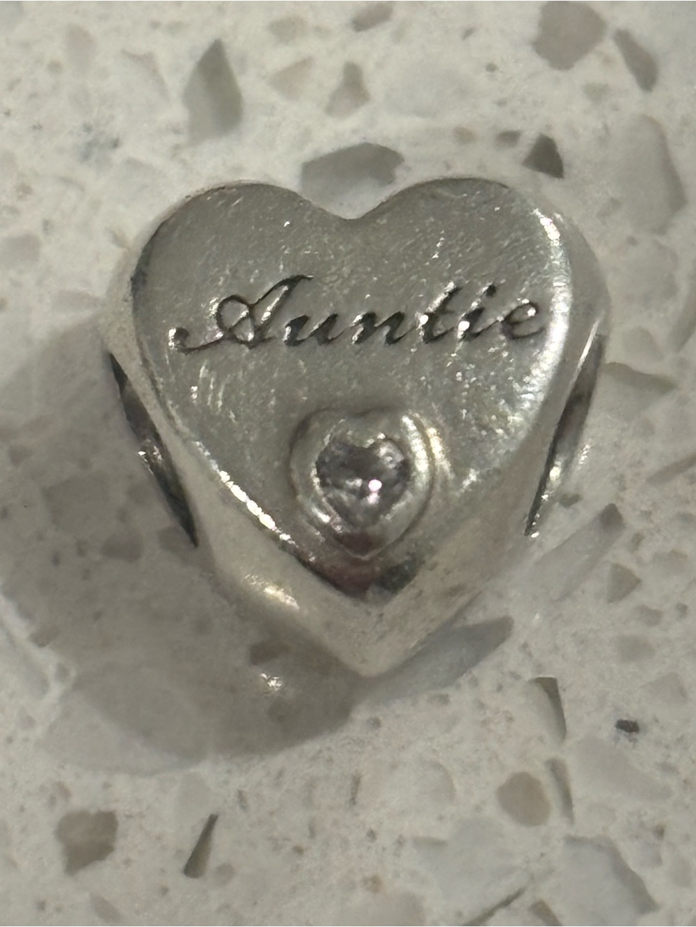 Pandora Auntie Heart Charm Pendant in Silver